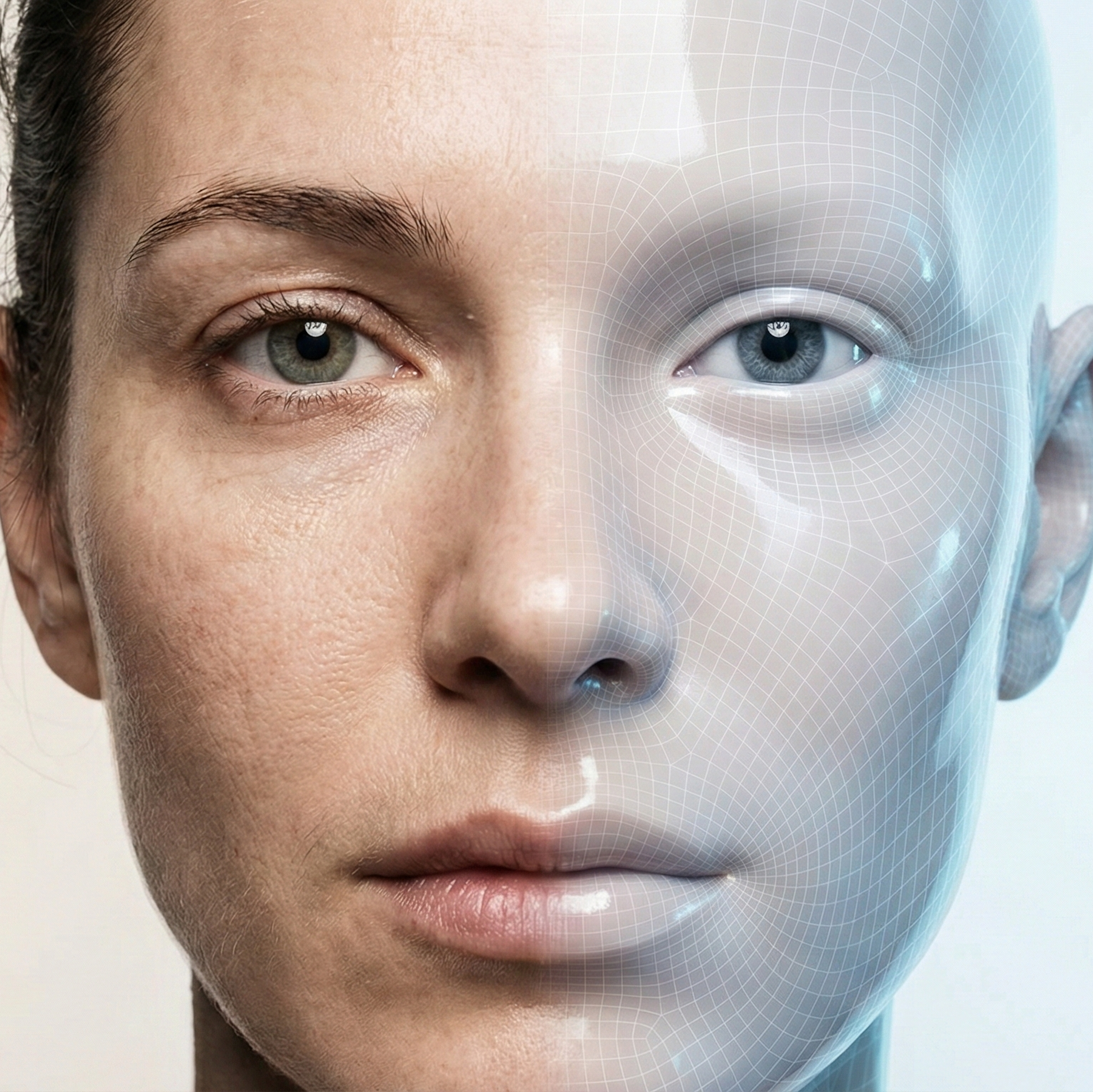 Fusion d'un visage de femme et de robot.