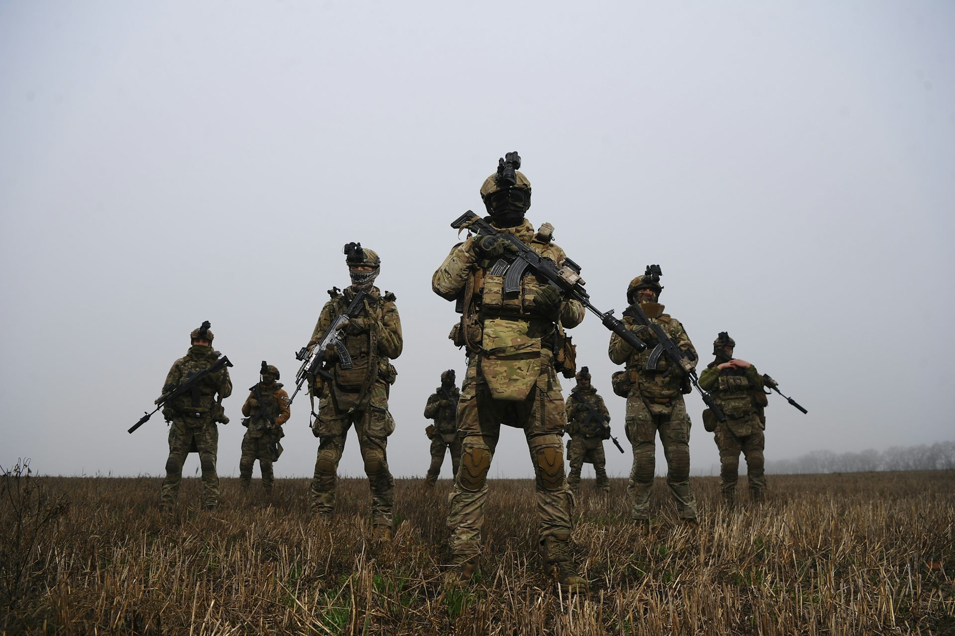 A group of Ukrainian servicemen training near Kupiansk in the Kharkiv region of eastern Ukraine.