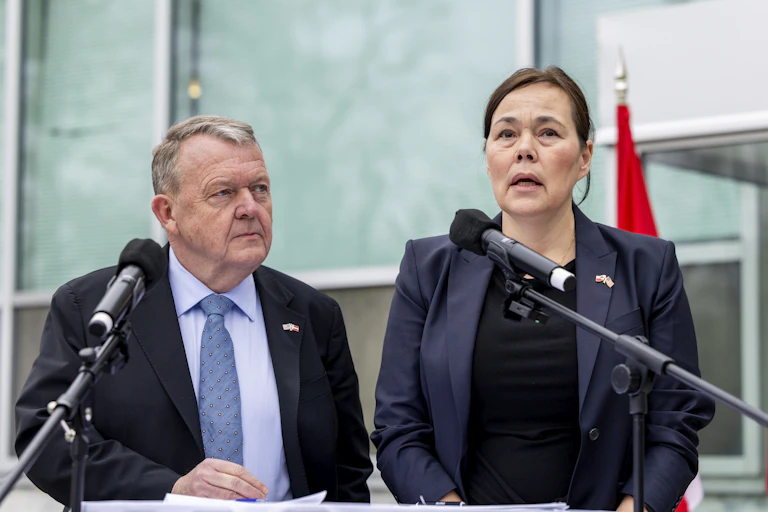 The Danish and Greenlandic foreign ministers speak to the press after White House talks with the US