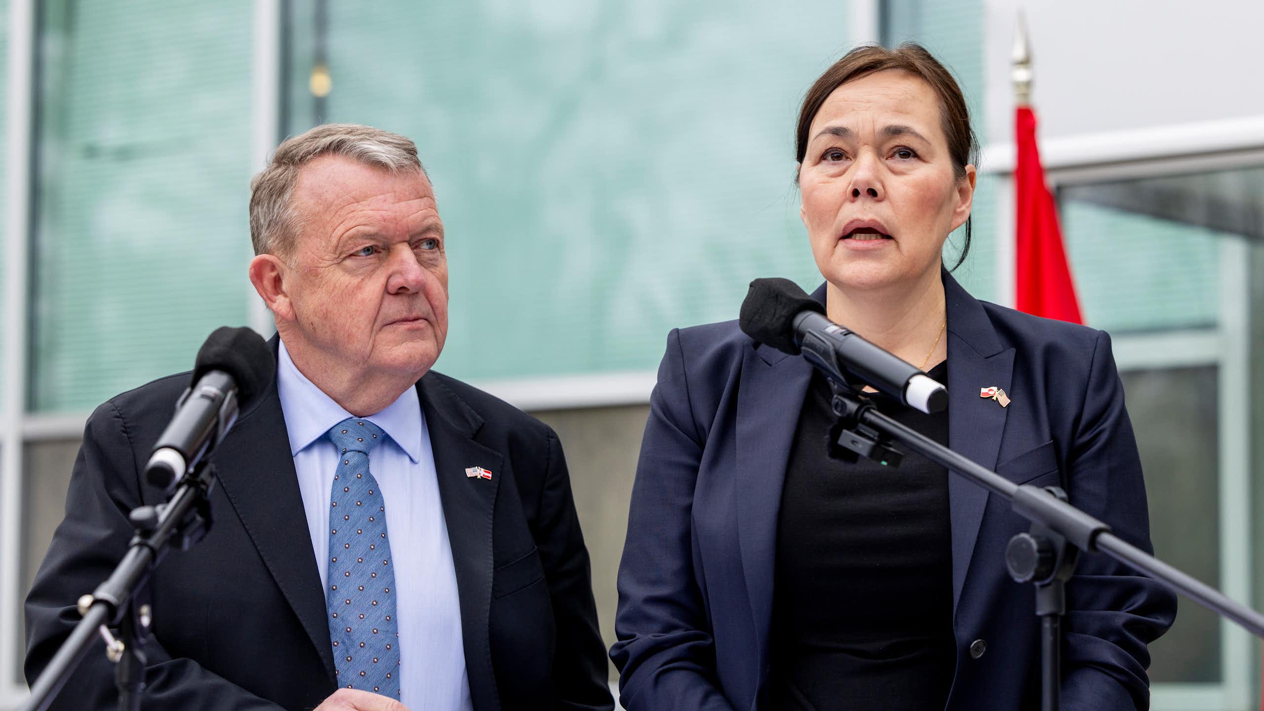 The Danish and Greenlandic foreign ministers speak to the press after White House talks with the US