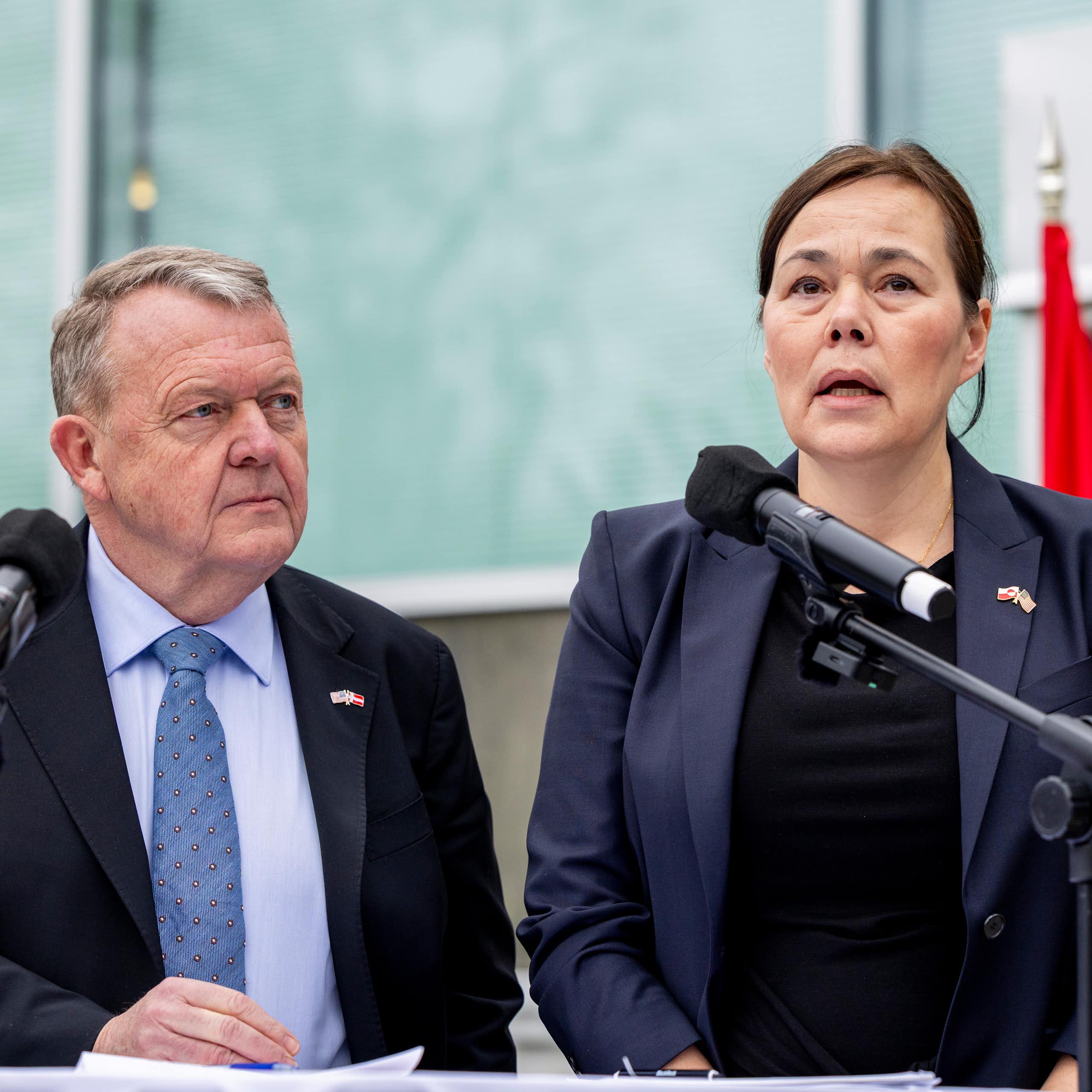 The Danish and Greenlandic foreign ministers speak to the press after White House talks with the US