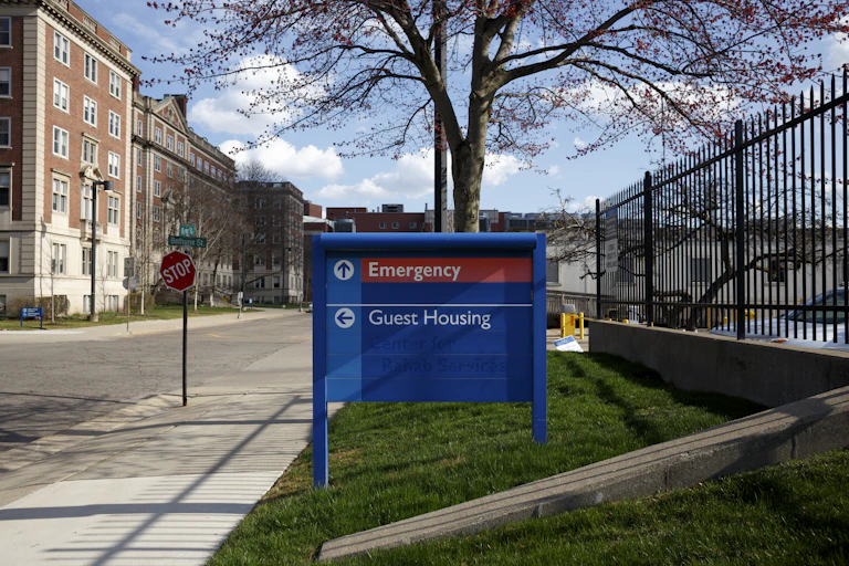 Emergency department sign stands outside of Henry Ford Hospital in Detroit