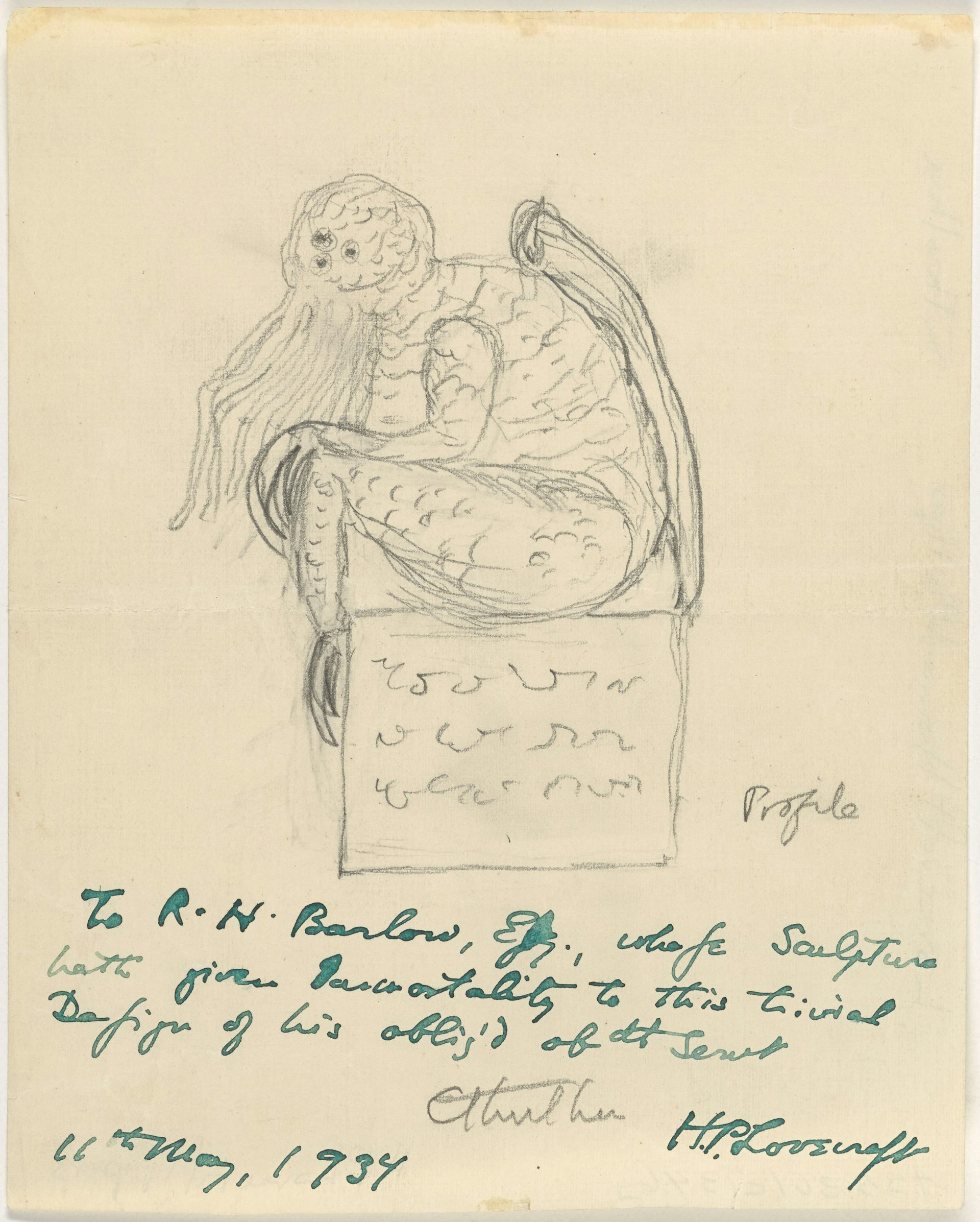 A sketch of Cthulu by HP Lovecraft.