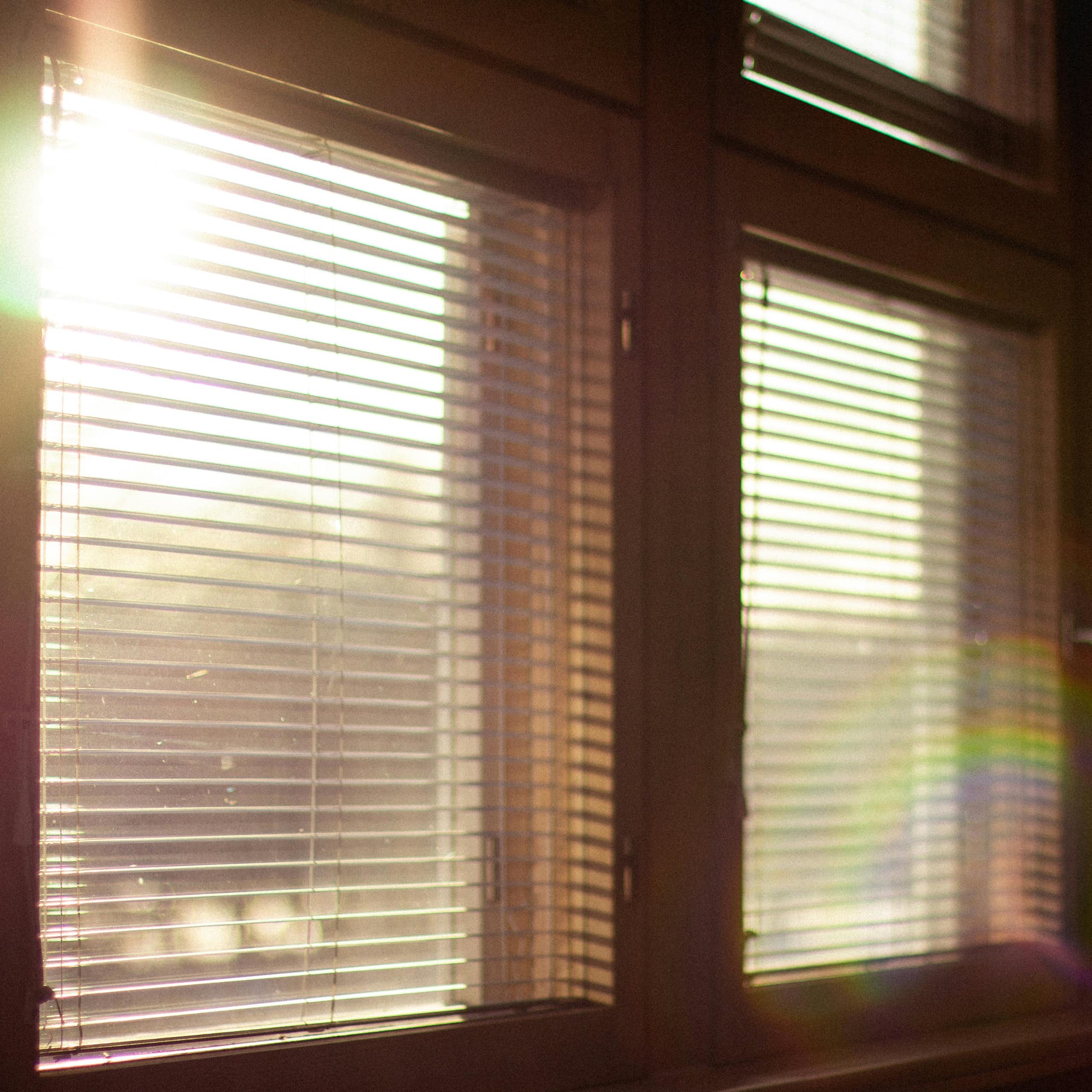 Sun shining through blinds.