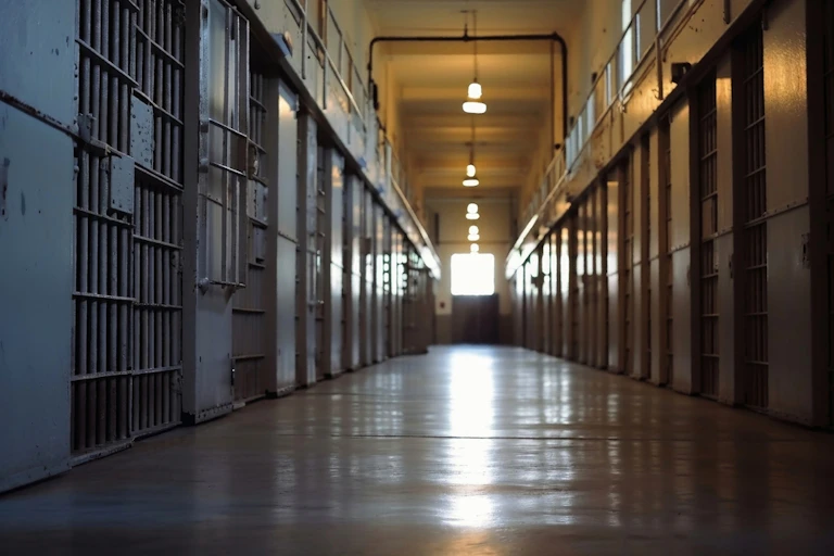 Un couloir de prison.