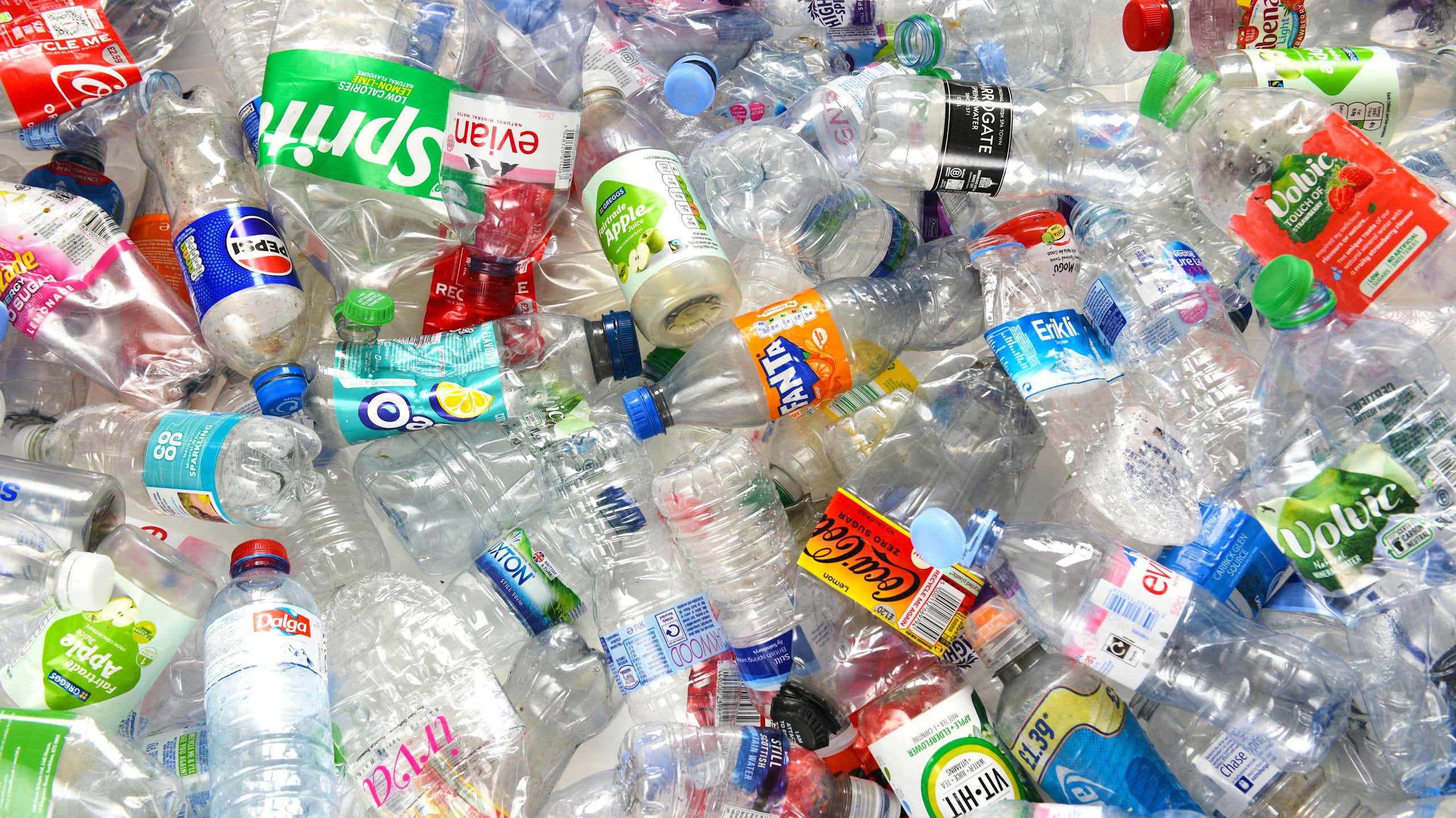 Lots of empty plastic bottles.