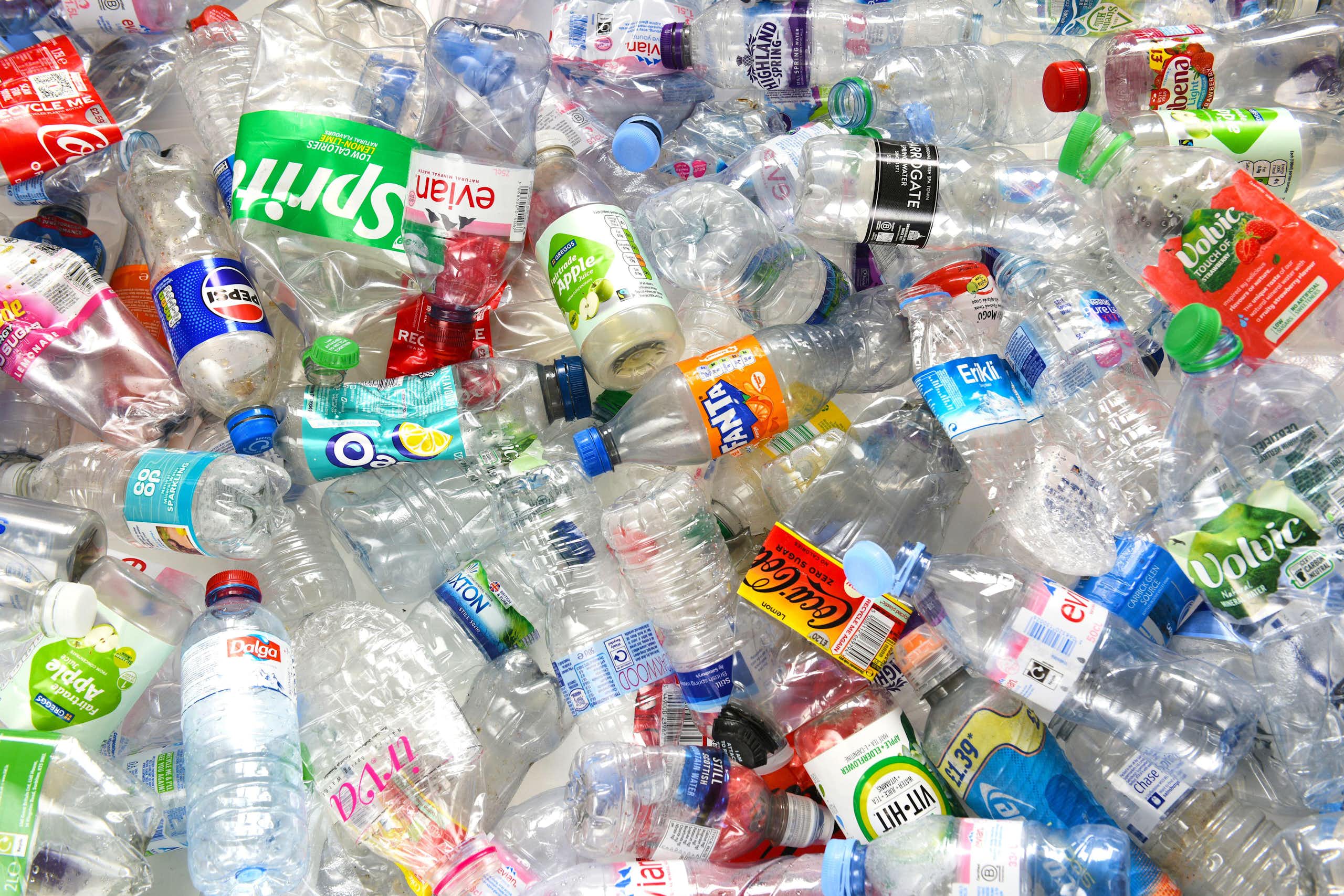 Lots of empty plastic bottles.