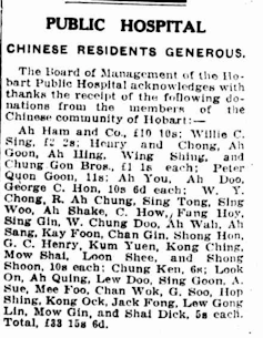 Newspaper clipping titled Public Hospital: Chinese Residents Generous