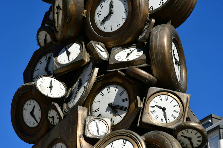 Clock sculpture in front of the Saint Lazare station in Paris.