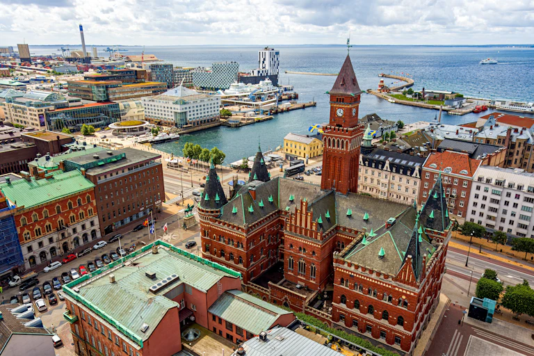 Aerial image of the Swedish city of Helsingborg.