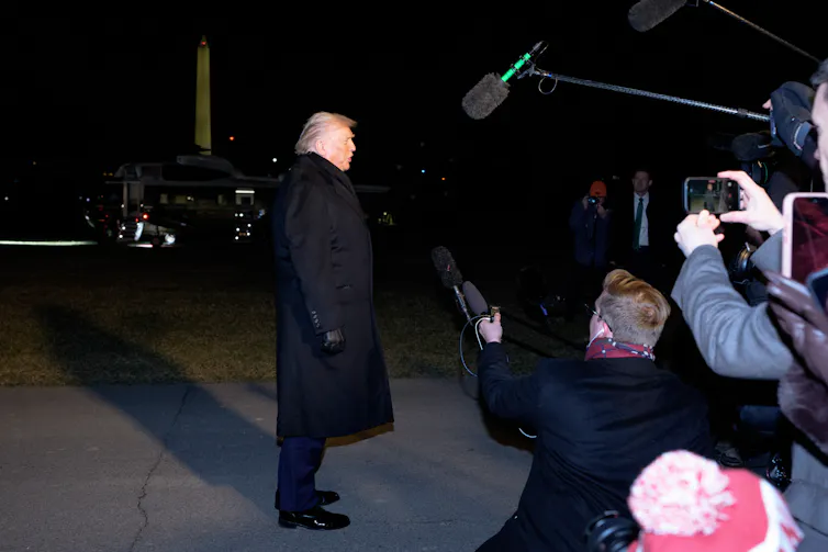 Donald Trump talking to the media.