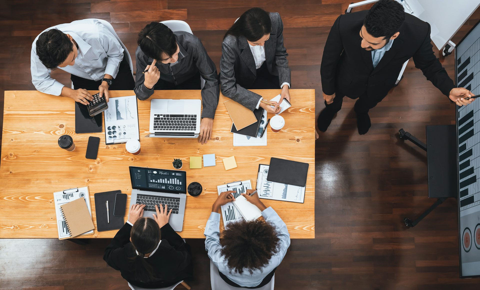 Business meeting top down view