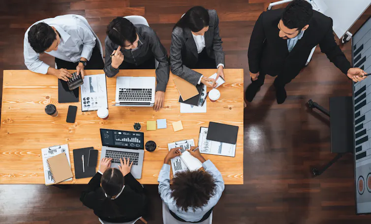 Business meeting top down view