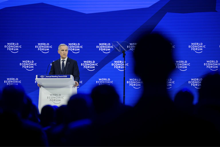Canadian prime minister, Mark Carney delivers a speech at the Davos conference.