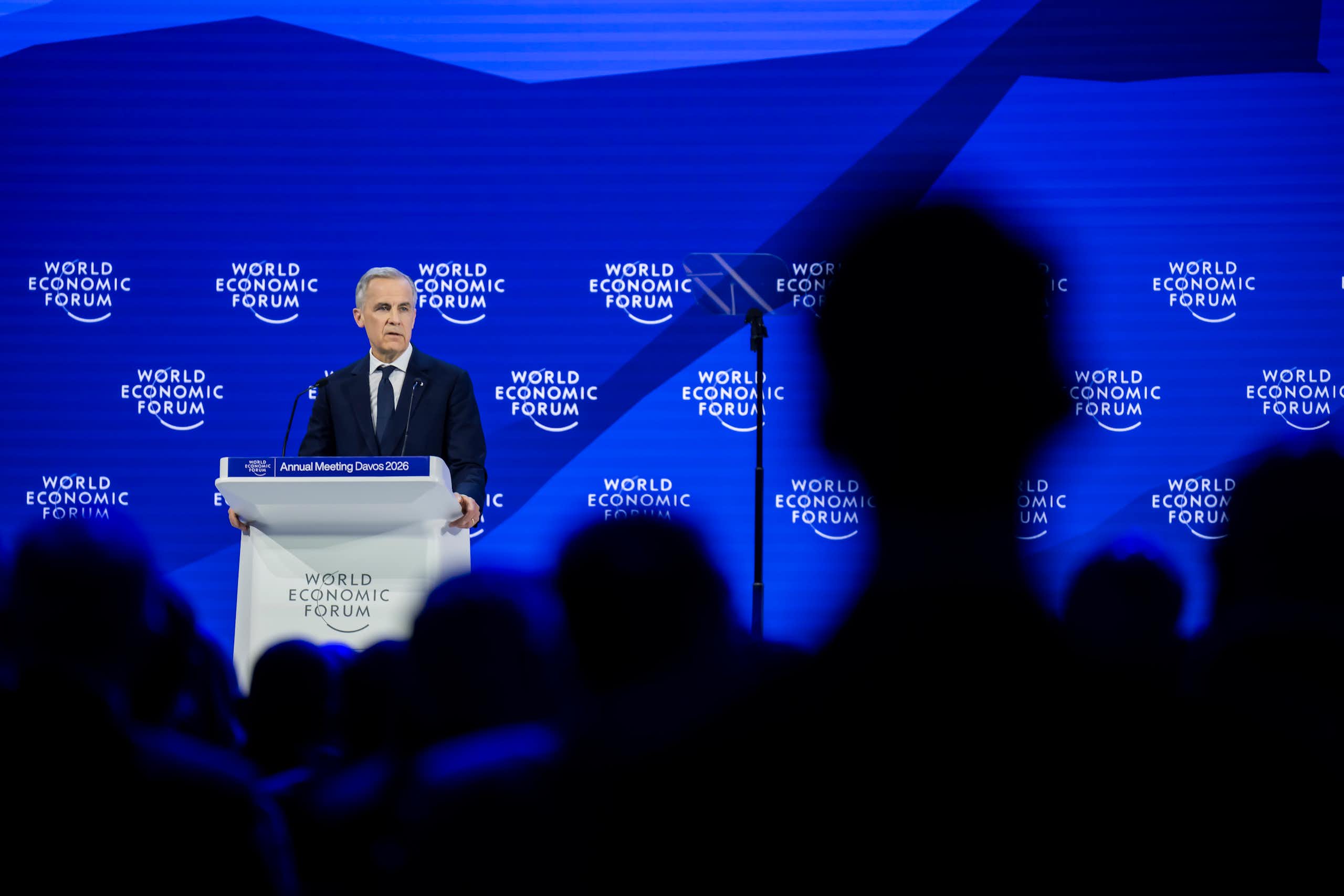 Canadian prime minister, Mark Carney delivers a speech at the Davos conference.