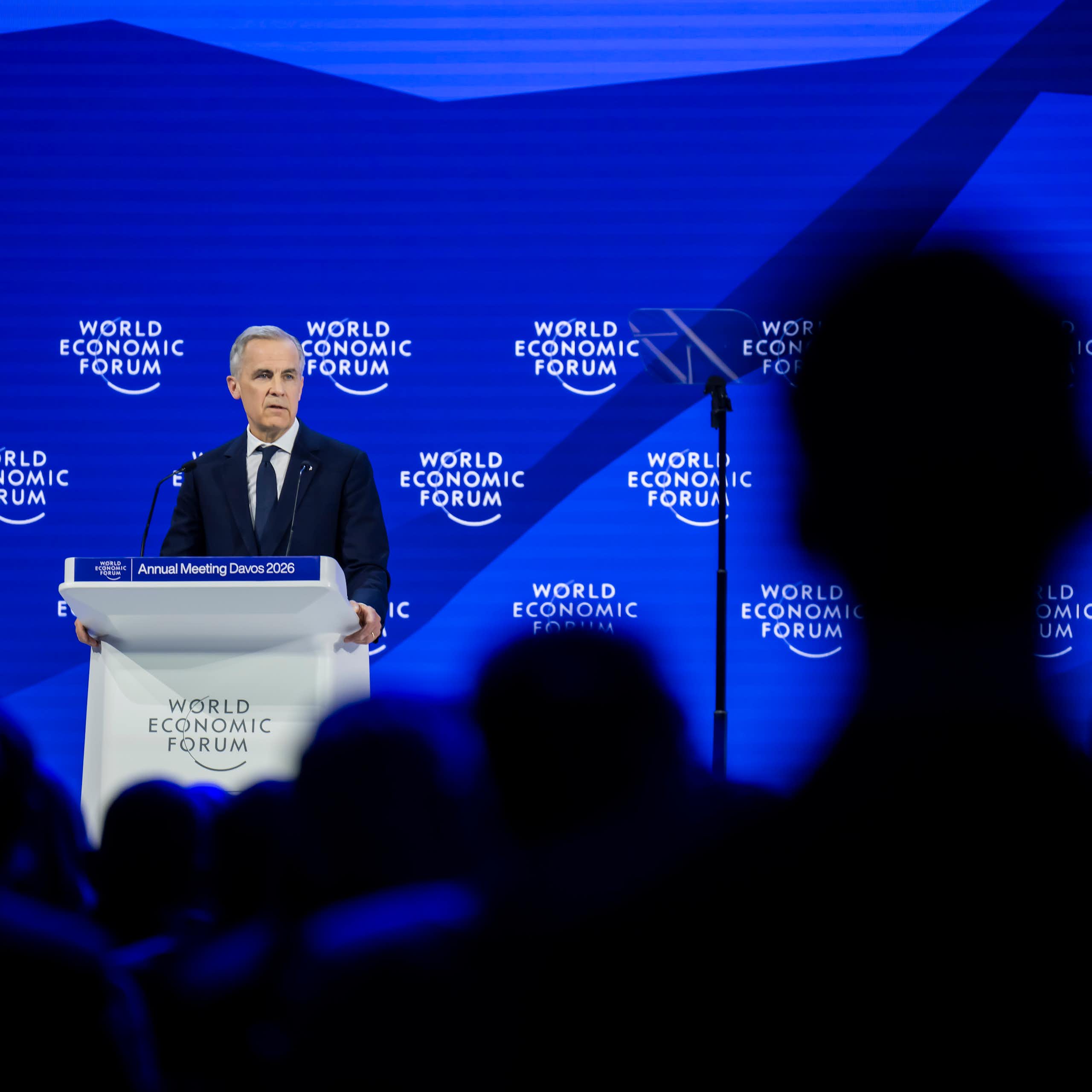 Canadian prime minister, Mark Carney delivers a speech at the Davos conference.