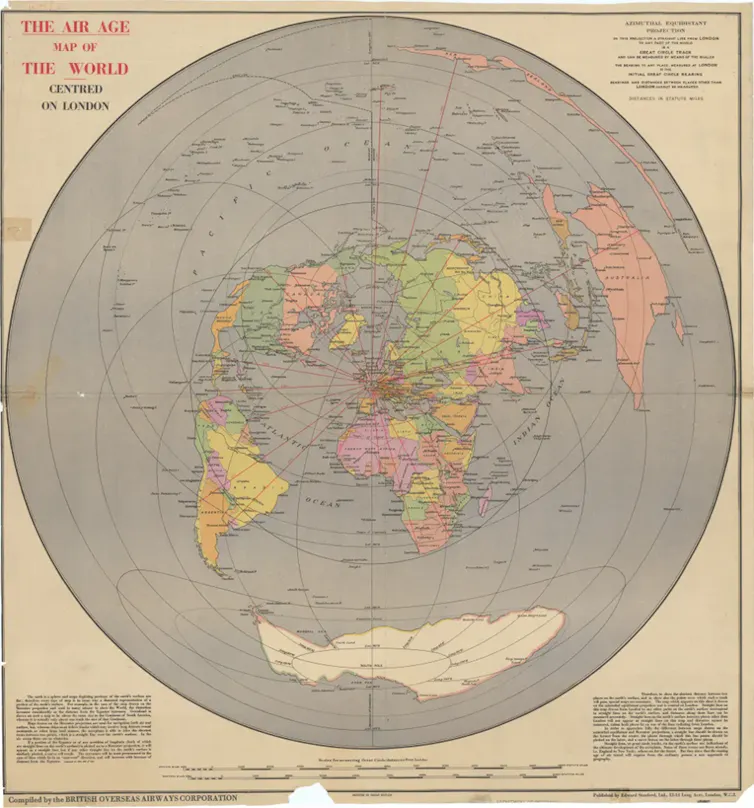 World map centered on London 1945