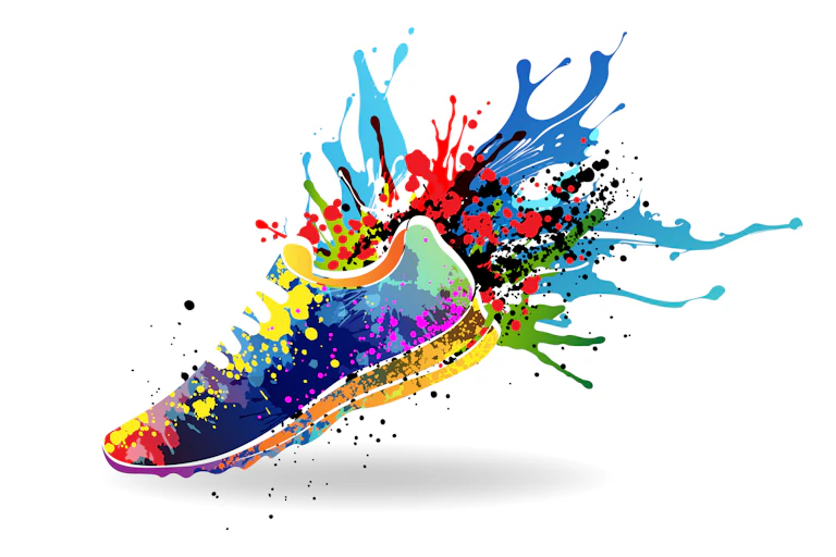 Illustration of shoe with splashes of color emanating around it