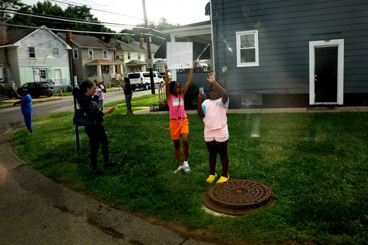 Young girls celebrate Kamala Harris visiting their Aliquippa, PA neighborhood