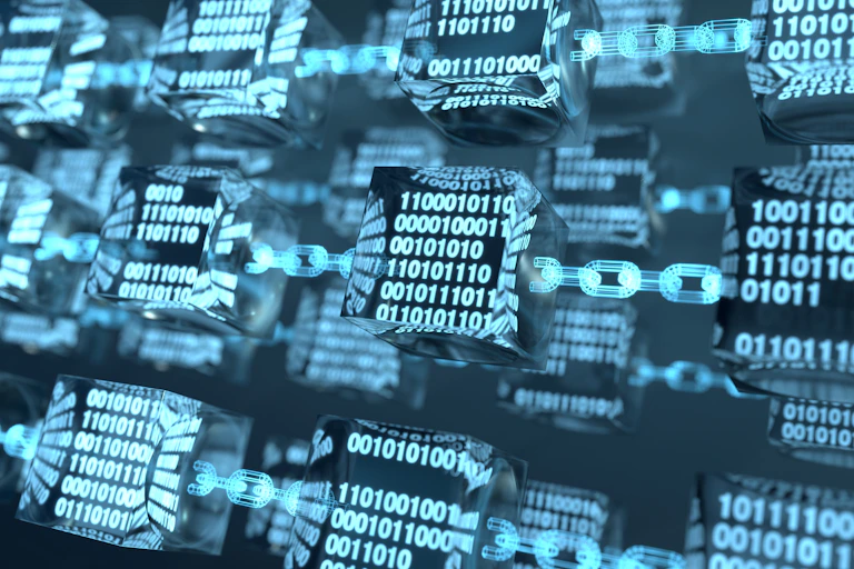 digital chips and numerals representing Blockchain technology