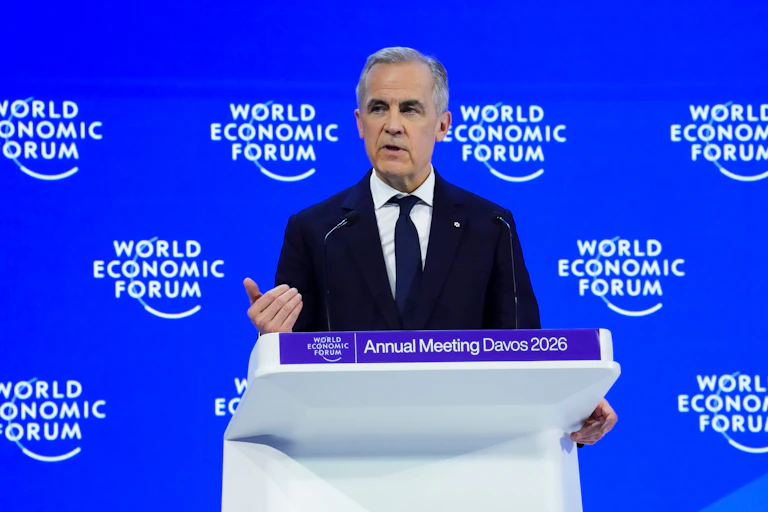 Canadian prime minister addresses and international meeting in Switzerland.