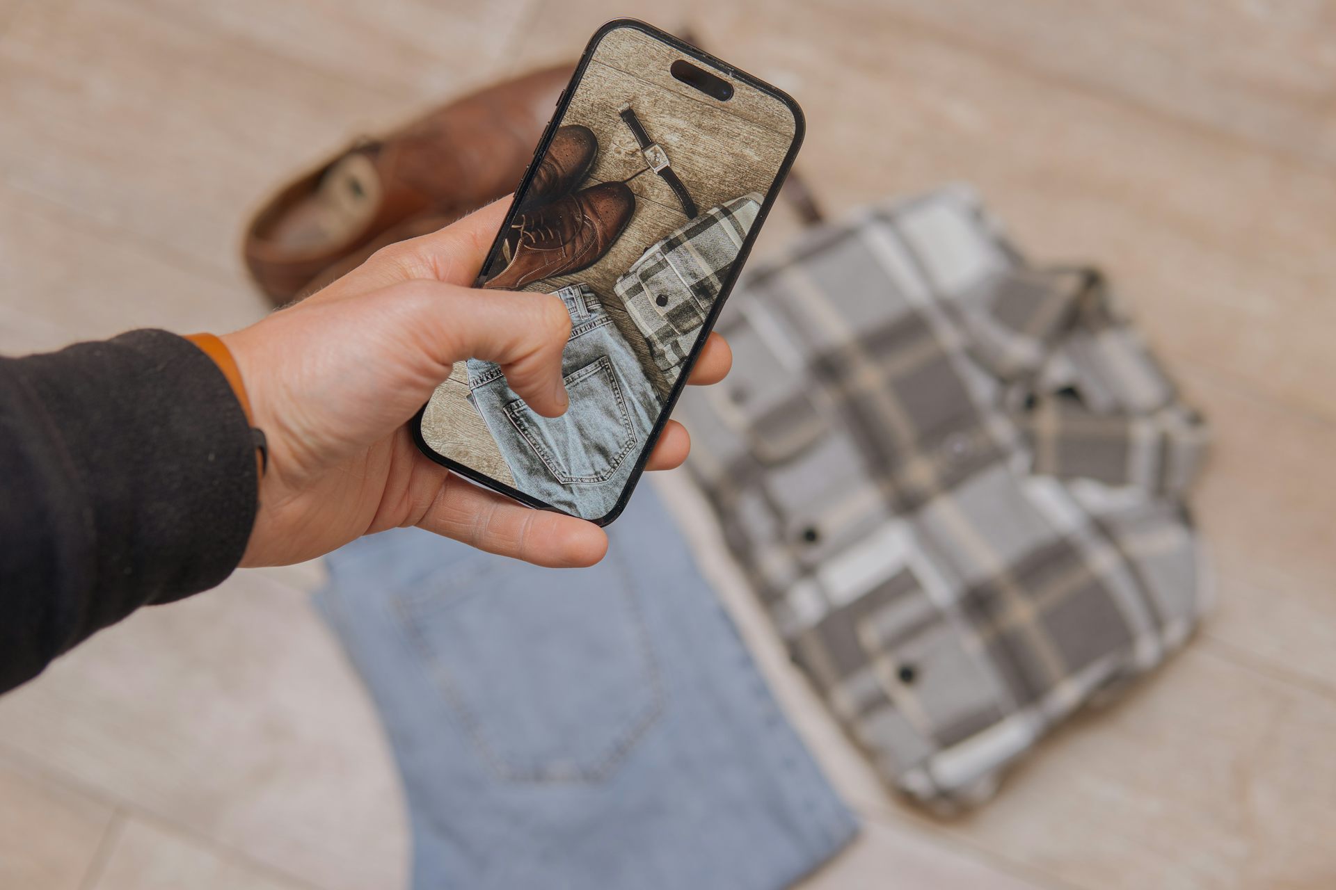 Alguien haciendo una foto con su móvil a la ropa.