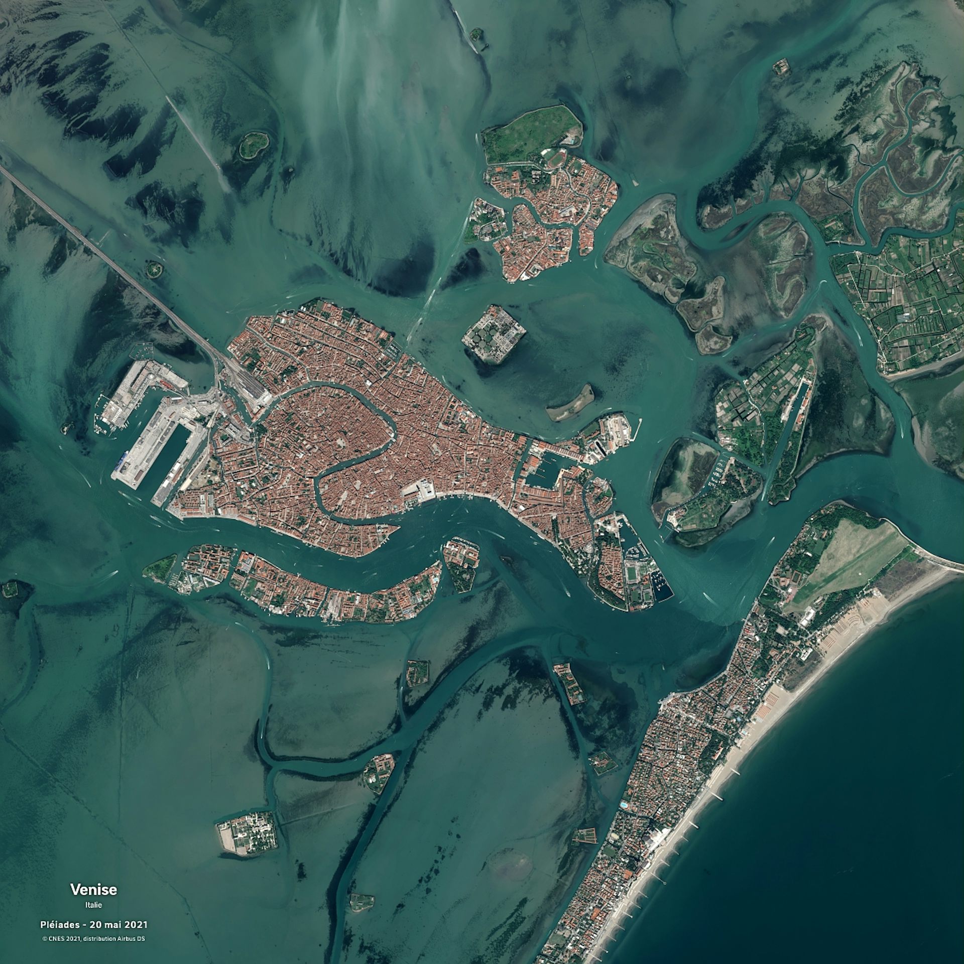 Aerial view of Venice and the surrounding lagoon