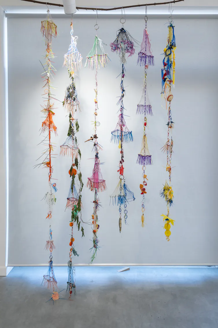 strings of colourful recycled materials
