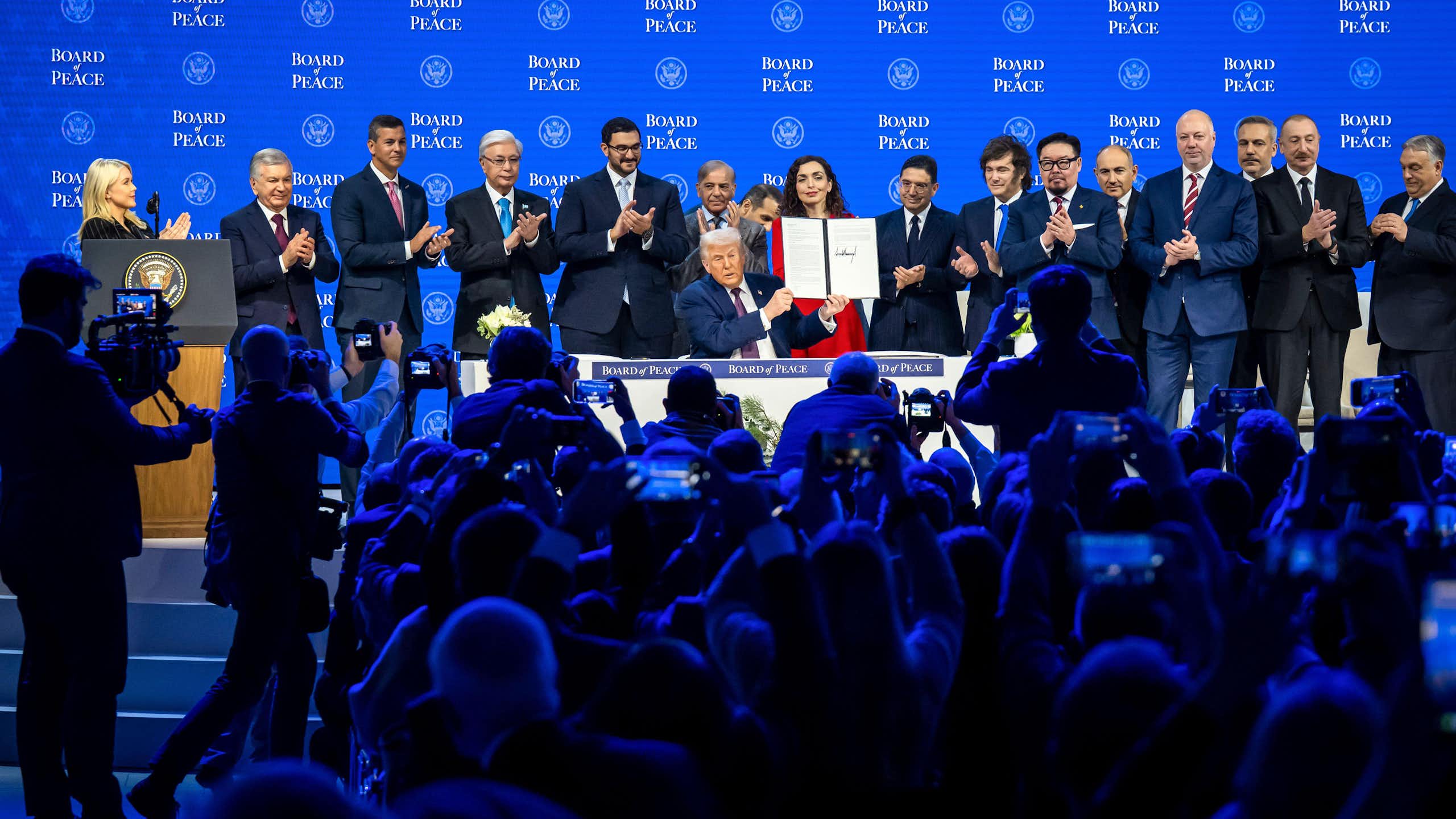 US president, Donald Trump, and world leaders at the launch of the 'Board of Peace', January 22 2026.