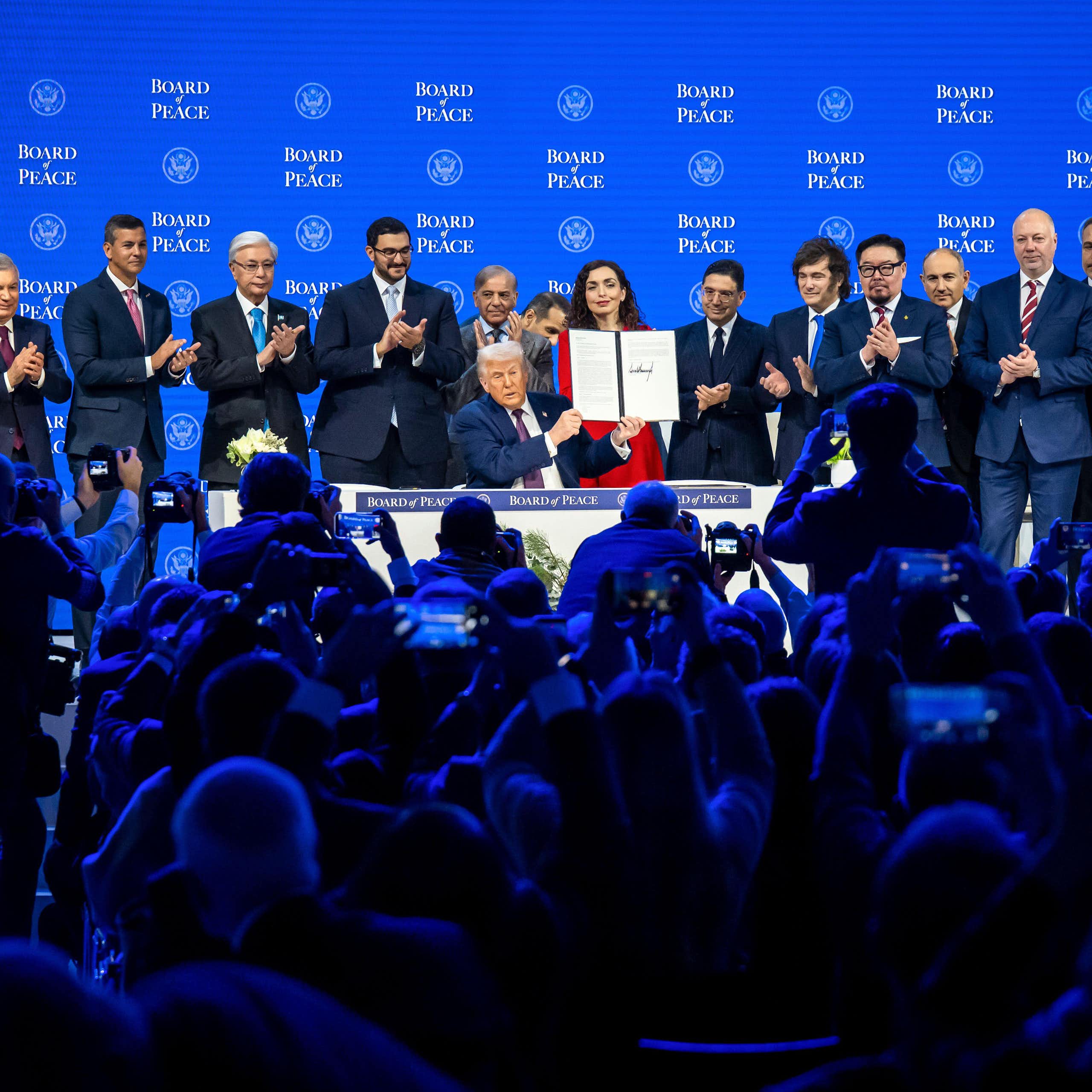US president, Donald Trump, and world leaders at the launch of the 'Board of Peace', January 22 2026.
