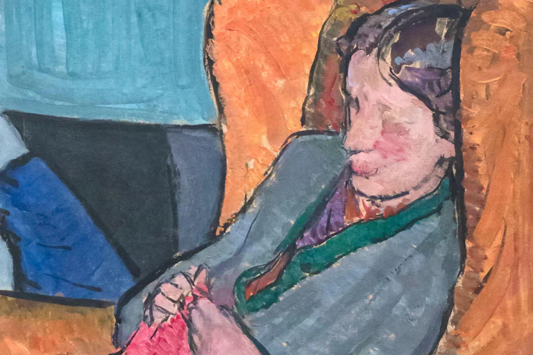 Painting of Virginia Woolf slumped in a chair