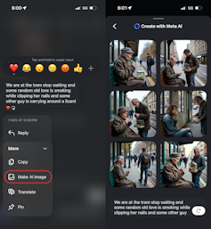 Screenshot of the Instagram interface where a friend has sent a message describing shenanigans at a tram stop.