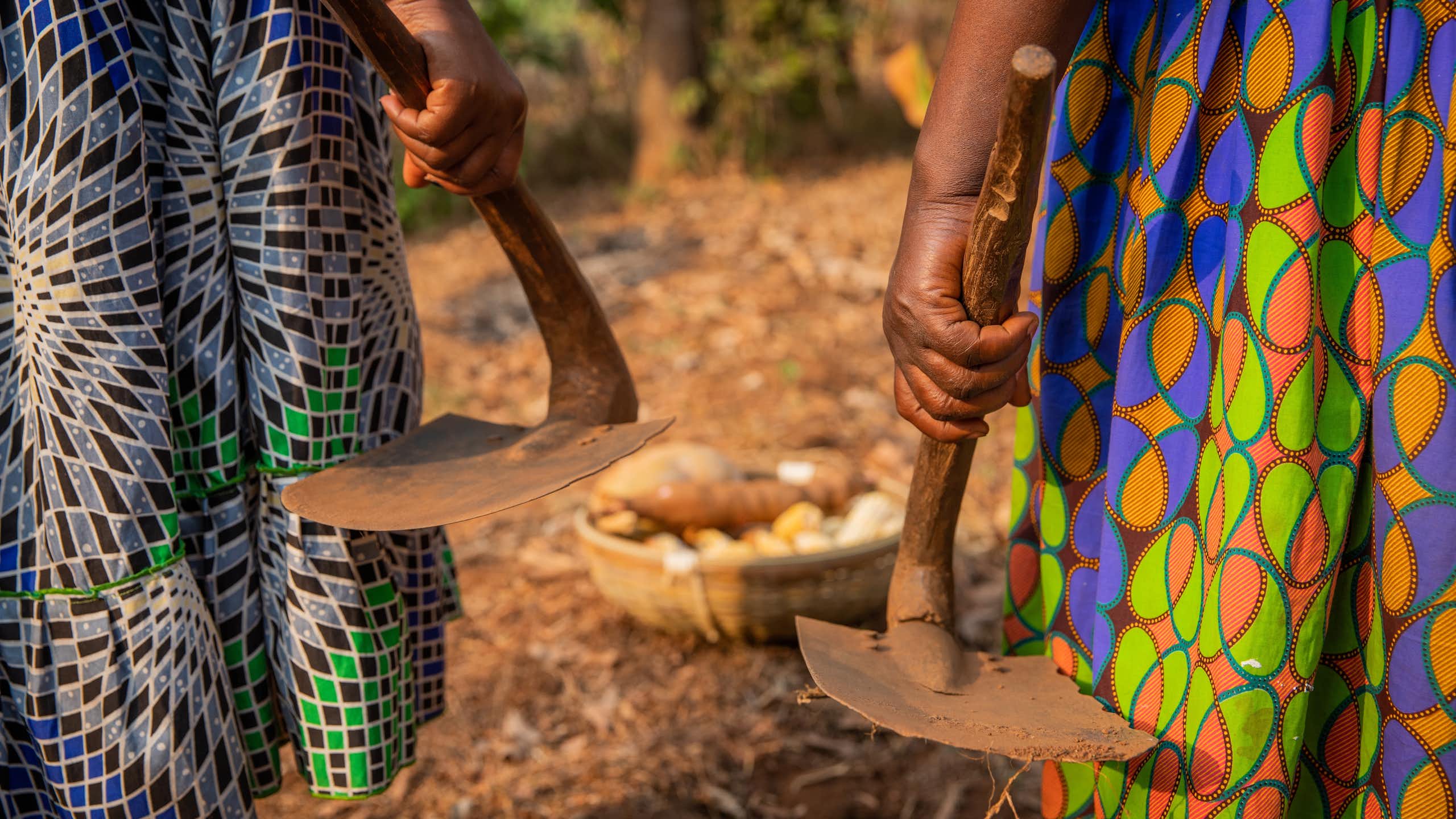 Two African women's hands holding tools