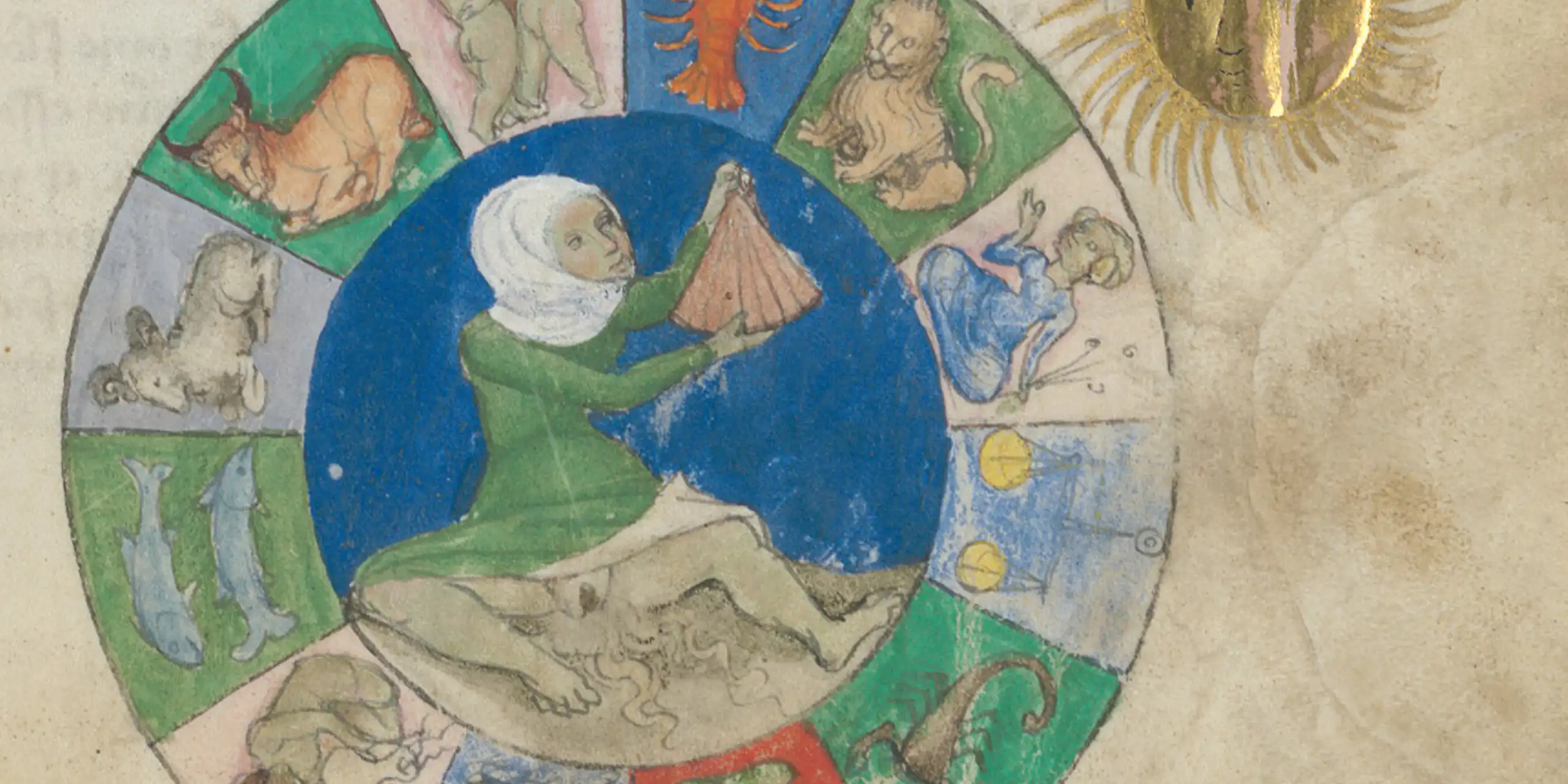 Dibujo en un manuscrito medieval de una mujer que acaba de parir.