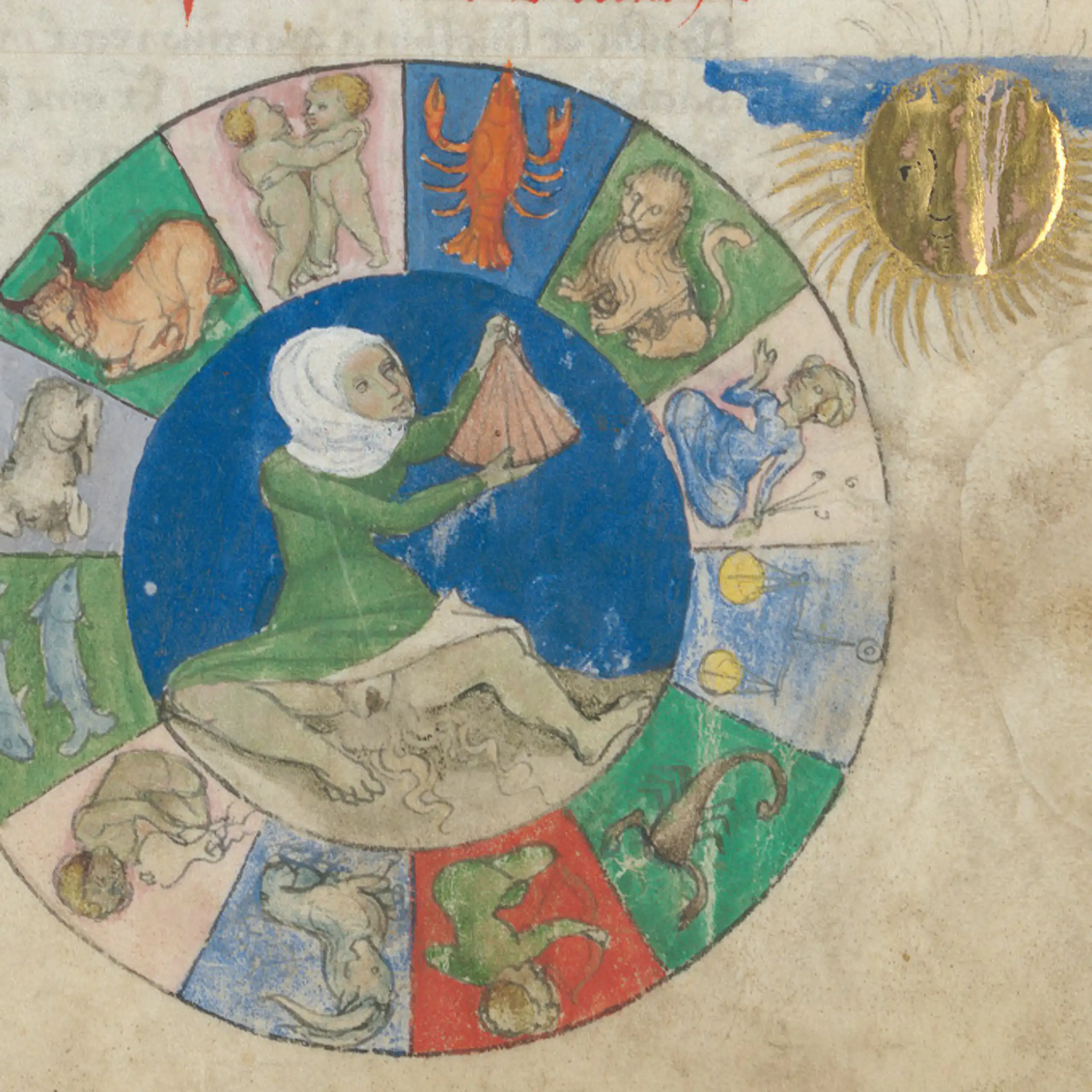 Dibujo en un manuscrito medieval de una mujer que acaba de parir.