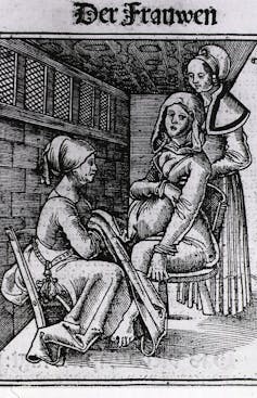 Menstruation and Childbirth within the Center Ages: Between Worry and Superstition 2 Two midwives assist in the delivery, Eucharius Roeslin.