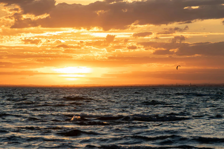 sunset over sea.
