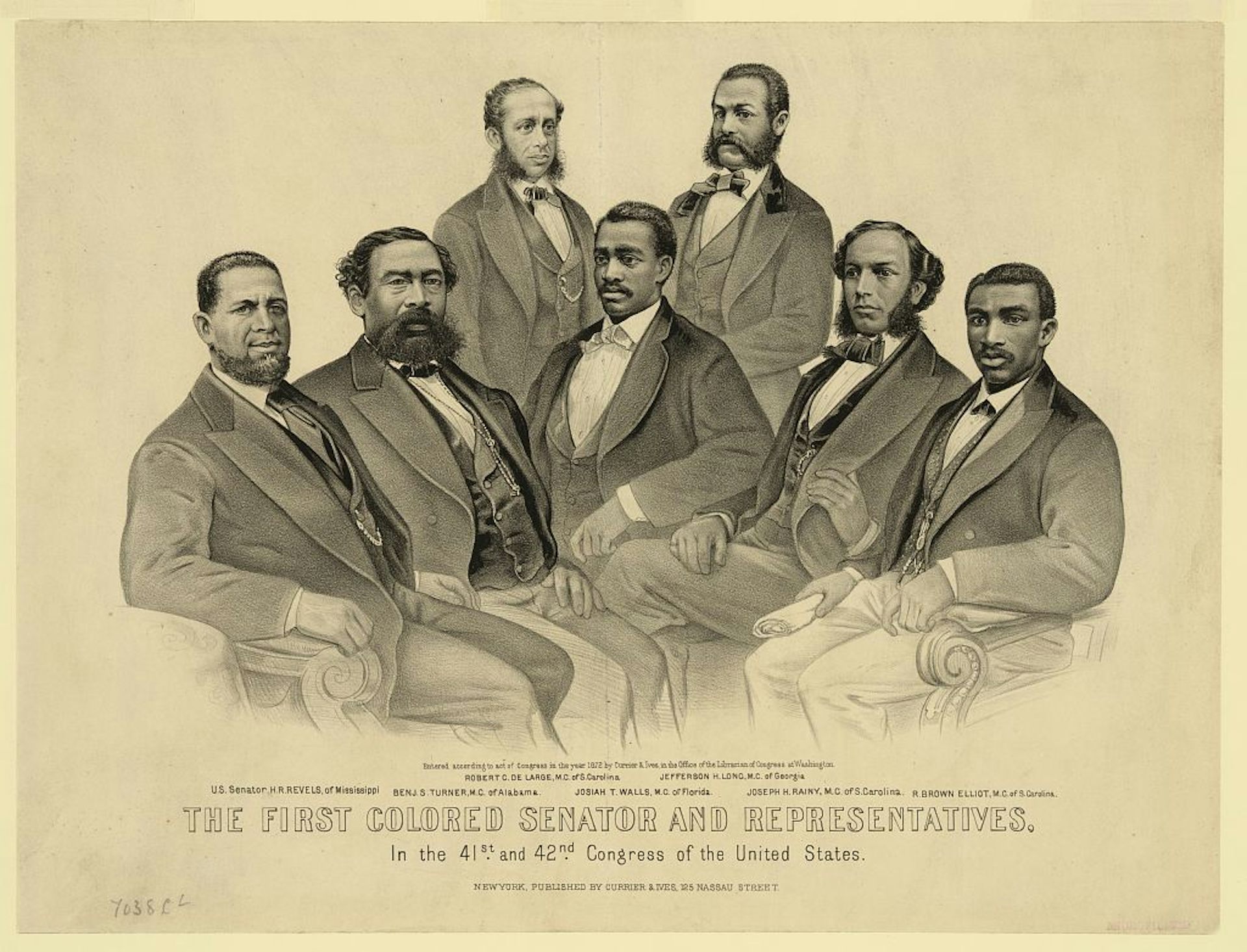 A group portrait depicts the first Black senator and a half-dozen Black representatives.