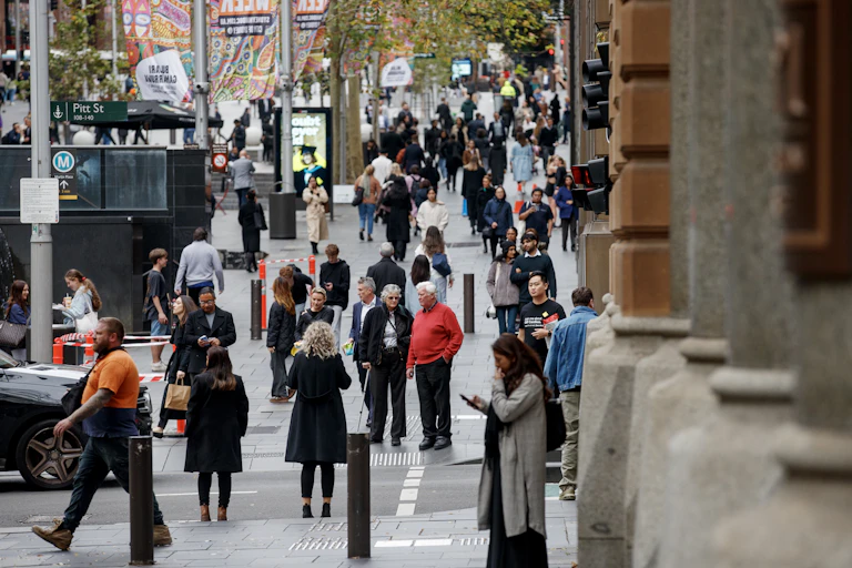 People move through Martin Place in the CBD of Sydney