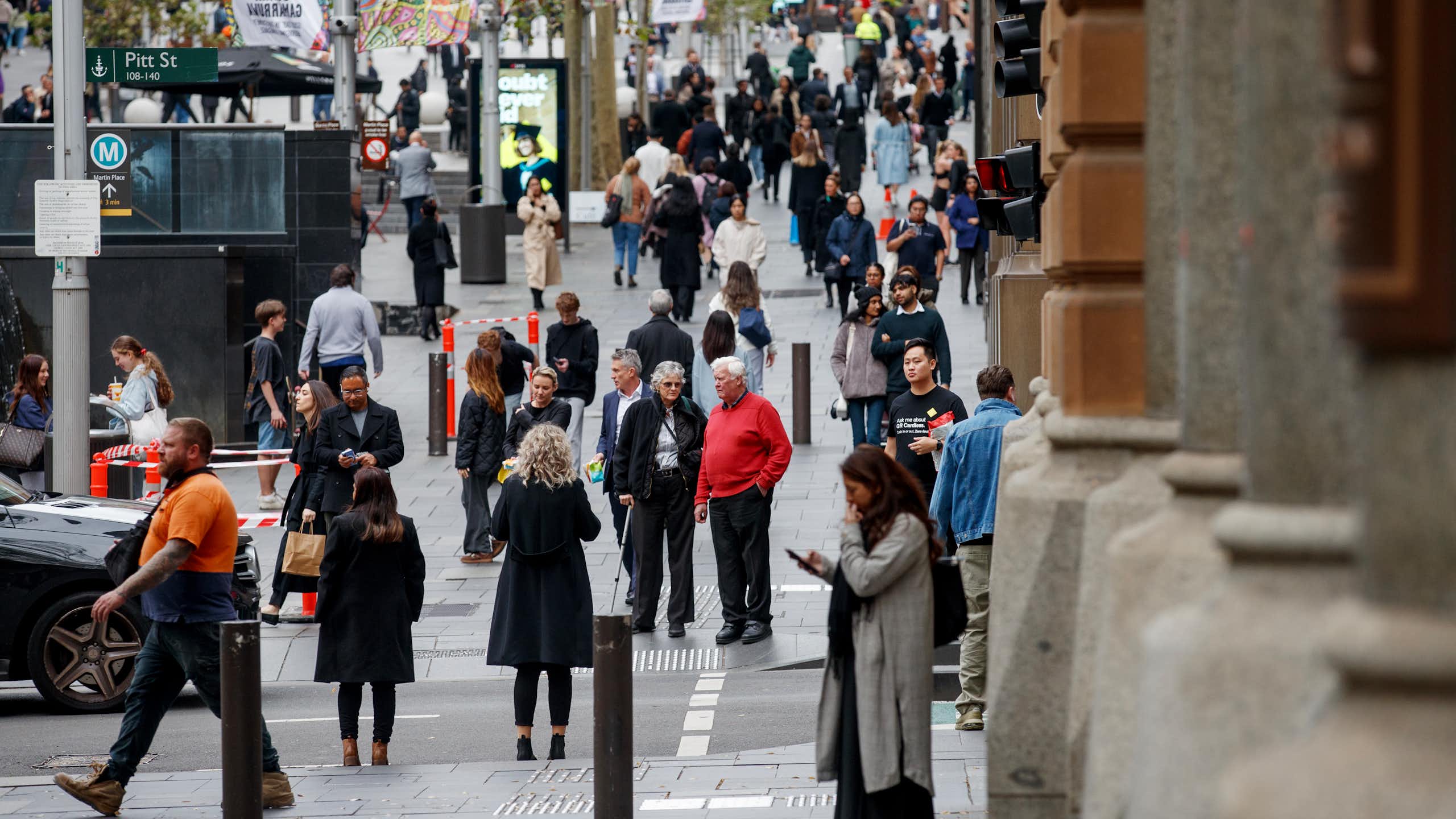 People move through Martin Place in the CBD of Sydney
