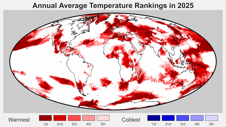 Map shows many ares with record or near record warm years.