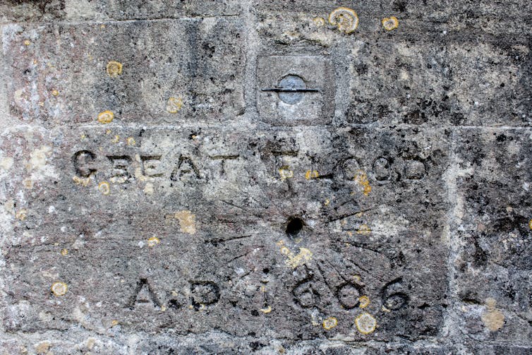 Did a tsunami hit the Bristol Channel 4 centuries in the past? Revisiting the good flood of 1607 1 A stone marker with carvings depicting the height of the great flood.