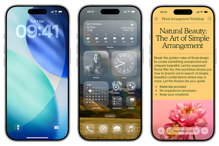 Variations of the iPhone 'Liquid Glass' display.