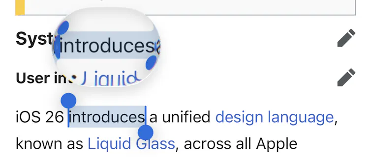 The ‘glass bubble’ magnifying glass effect on iPhone iOS26.