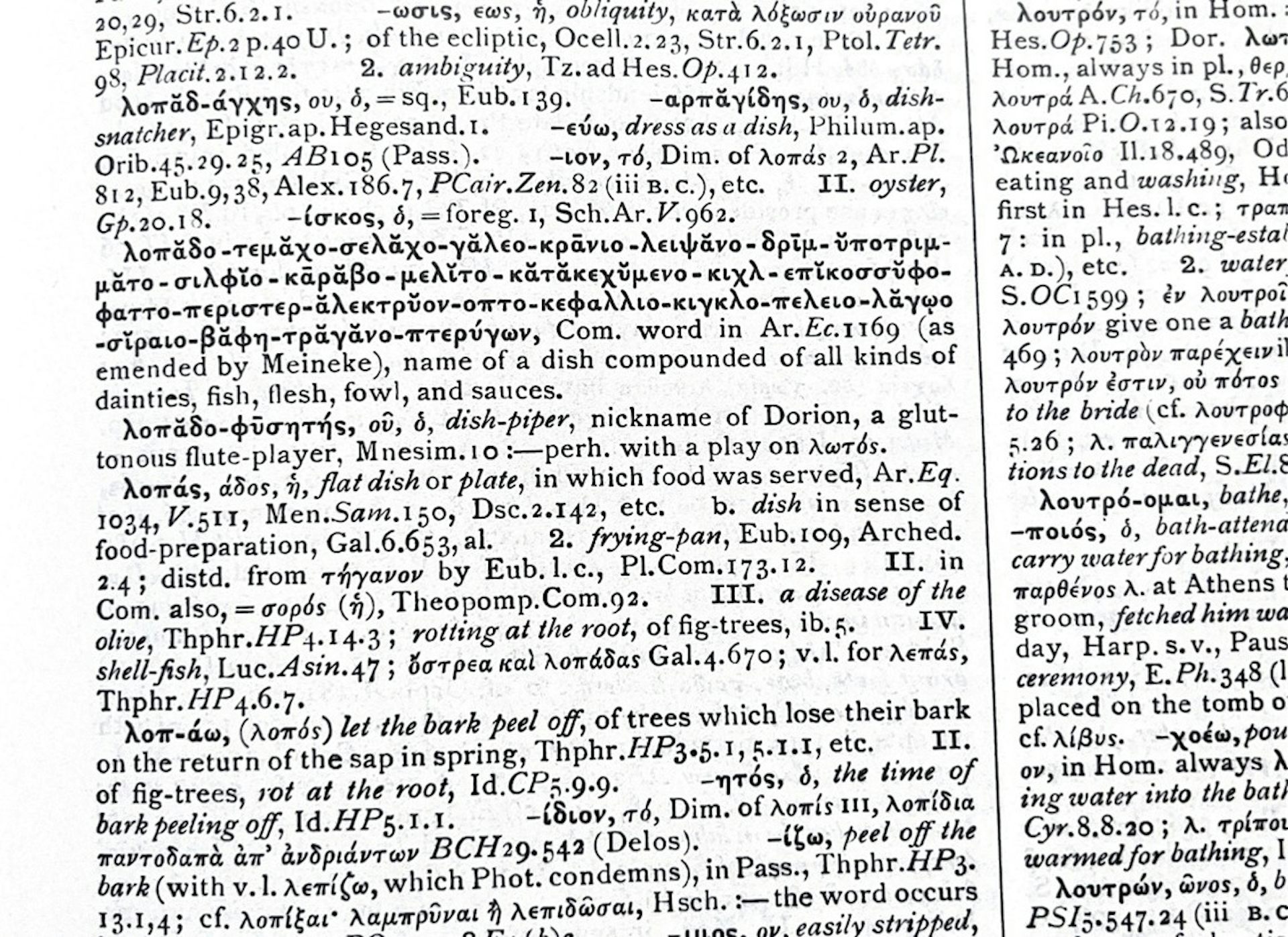 The section of the dictionary that includes the longest word in Greek was invented by the comedian Aristophanes.