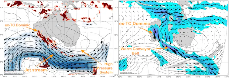 figure showing weather patterns during 2009 heatwave in southeastern Australia.