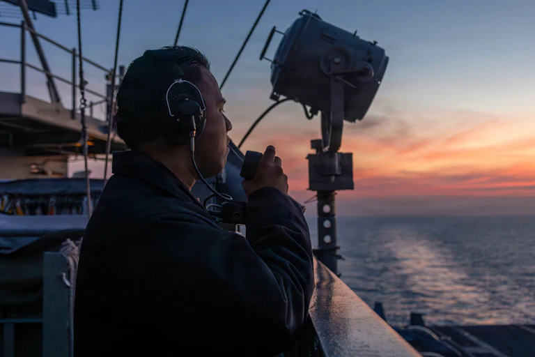 A US seaman on watch aboard the aircraft carrier USS Abraham Lincoln, January 2026.