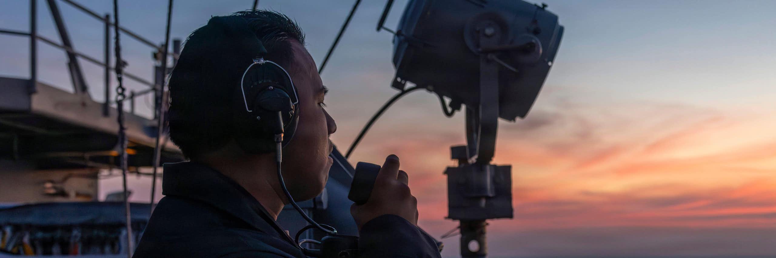 A US seaman on watch aboard the aircraft carrier USS Abraham Lincoln, January 2026.
