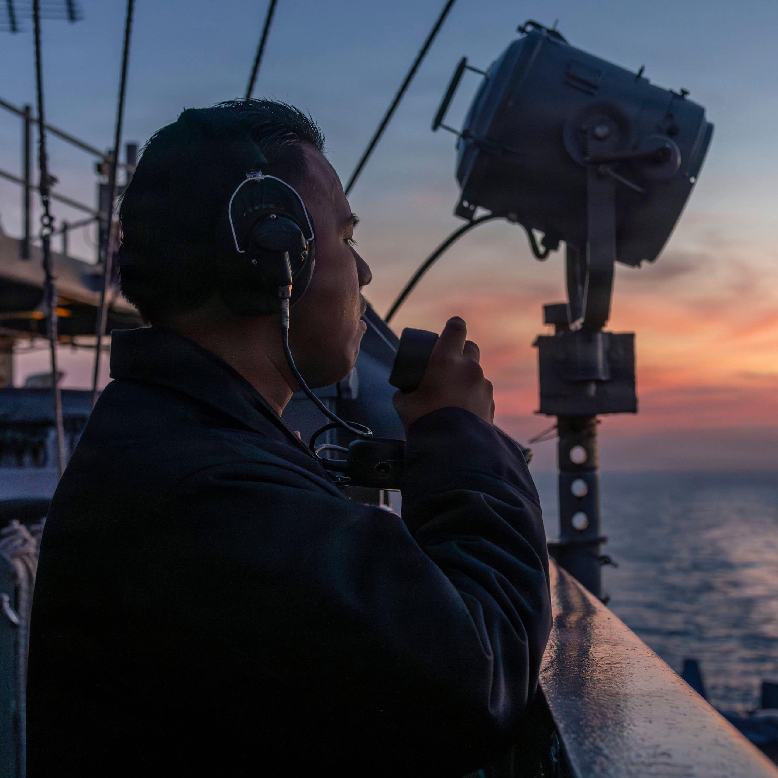 A US seaman on watch aboard the aircraft carrier USS Abraham Lincoln, January 2026.