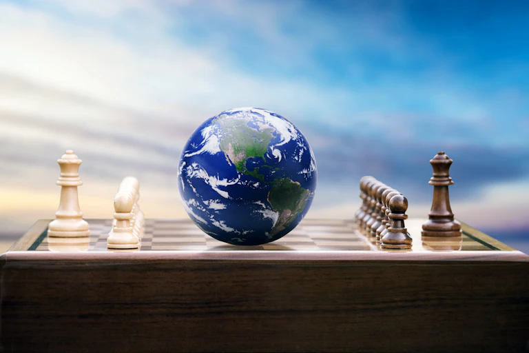 globe on top of chessboard set